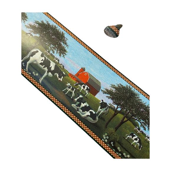 VINTAGE Farmhouse Cow Red Barn Wallpaper Border Wall 3.75 x 4yds LAST 2 ROLLS - Picture 1 of 3